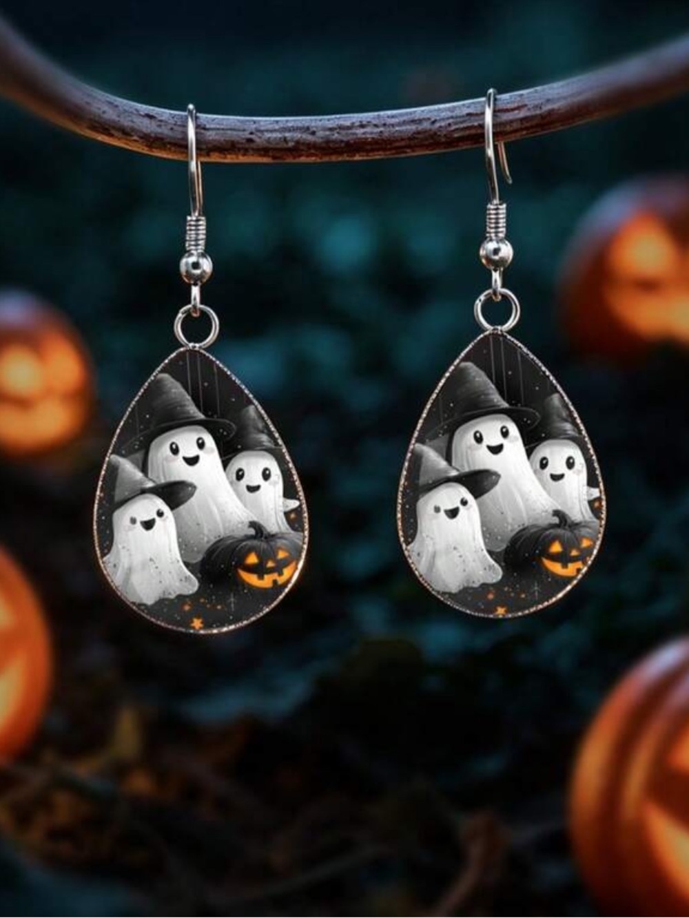 Halloween Ghost Pattern With 316 Stainless Steel Water Drop Earrings